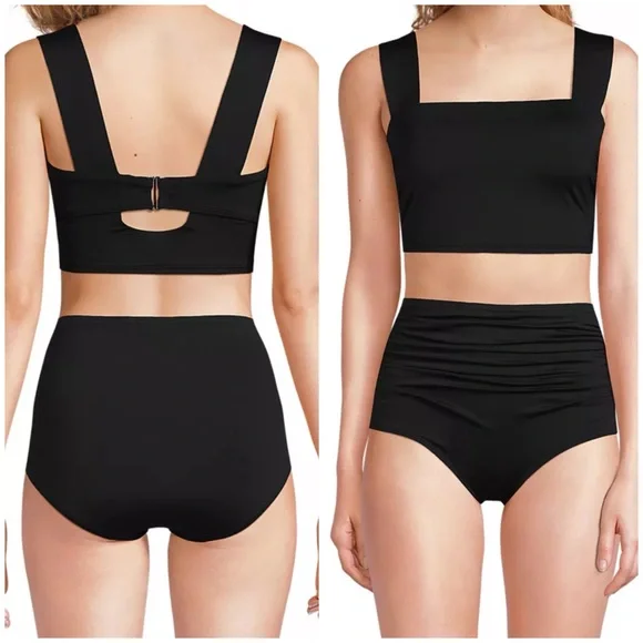 Lands End Square Neck Midkini Tankini Swimsuit set black - Picture 2 of 5